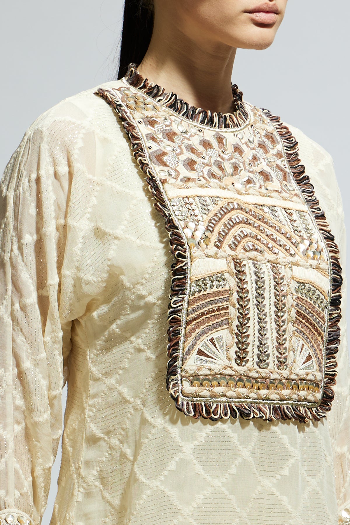 Yoke Embroidered Tunic With Skirt