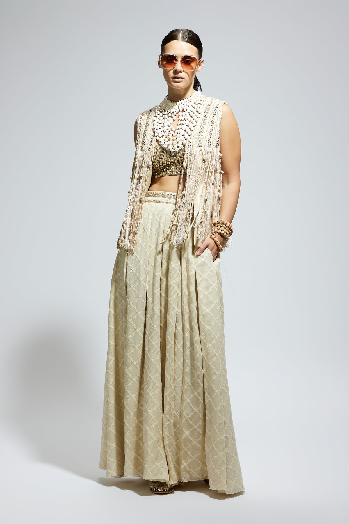 Threadwork Fringe Jacket in Ivory