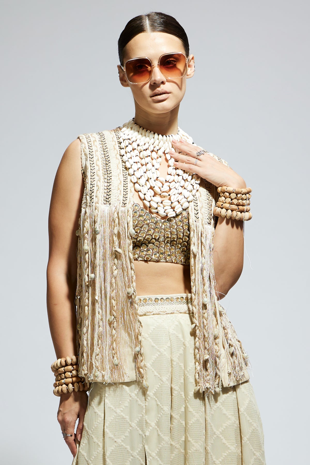 Threadwork Fringe Jacket in Ivory