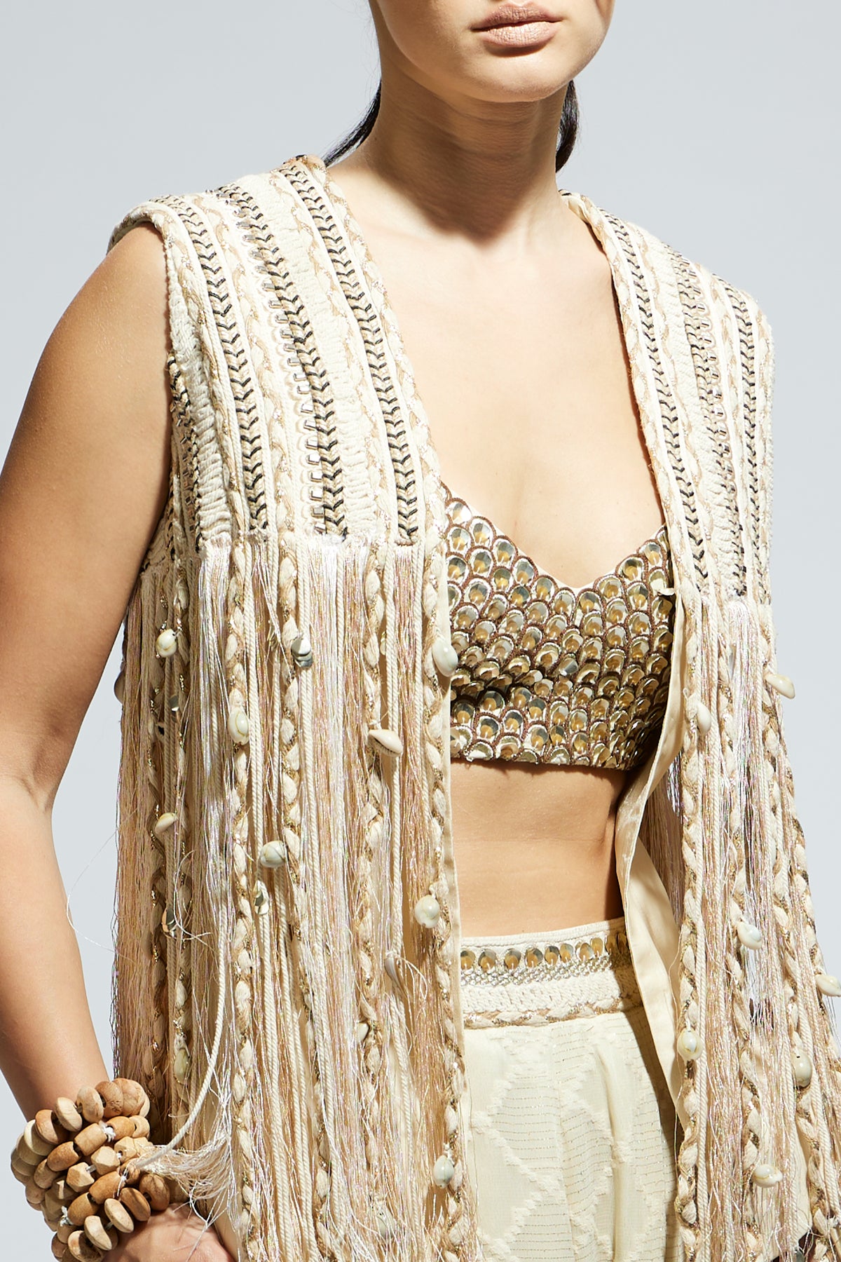 Threadwork Fringe Jacket in Ivory