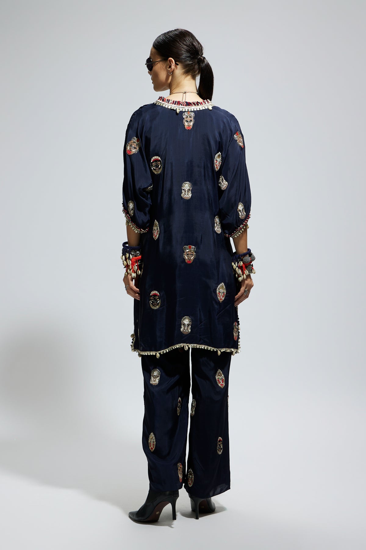 Blue Mask Embroidered Tunic Set