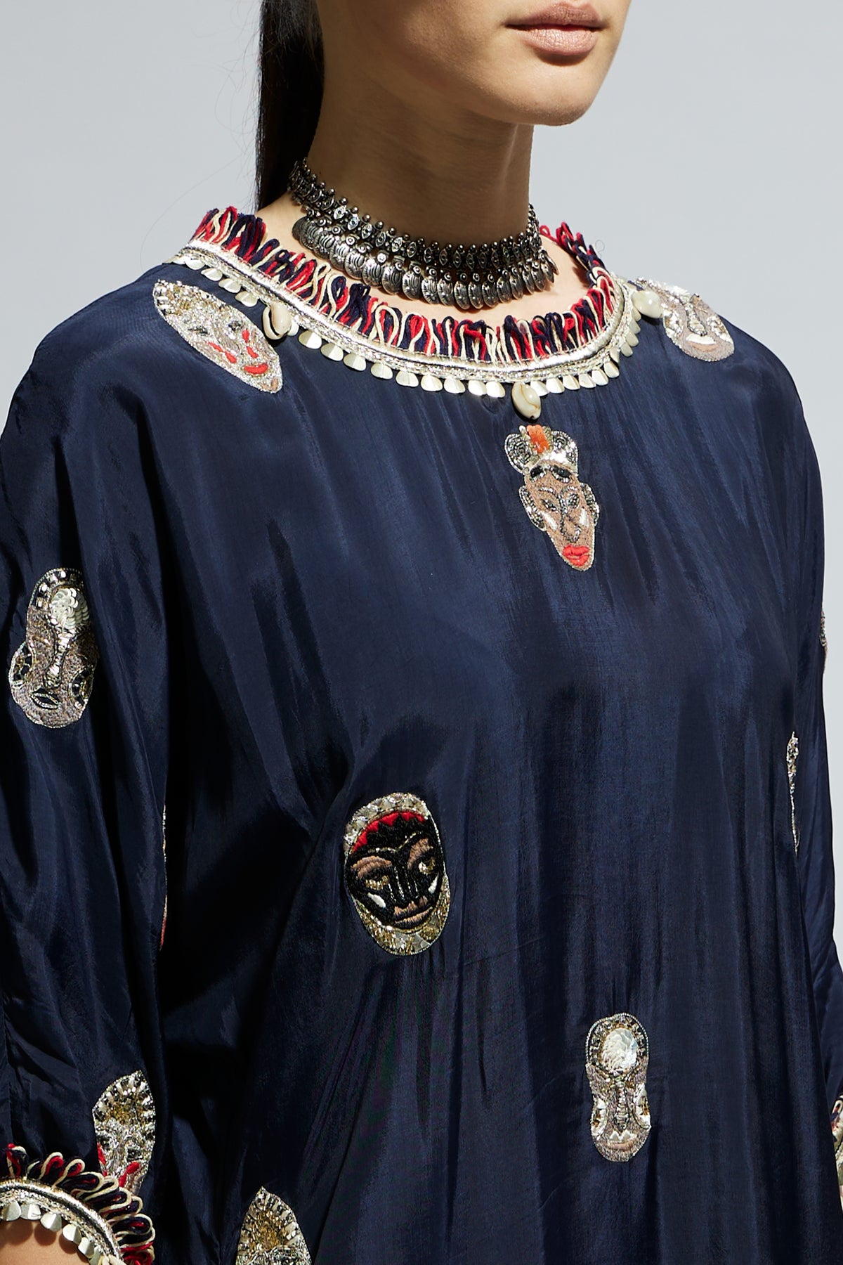 Blue Mask Embroidered Tunic Set