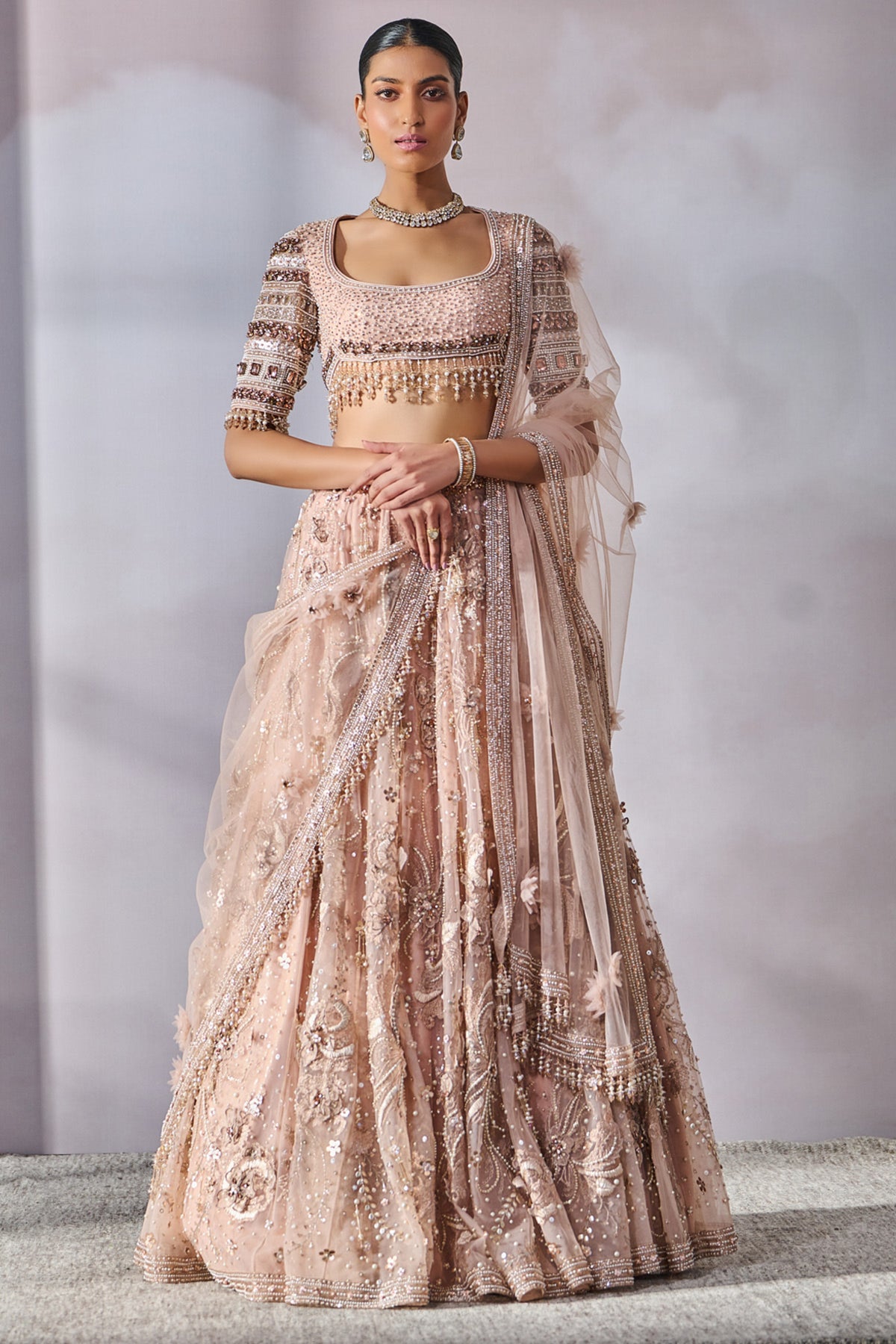 Embroidered Paneled Lehenga With Blouse And Dupatta