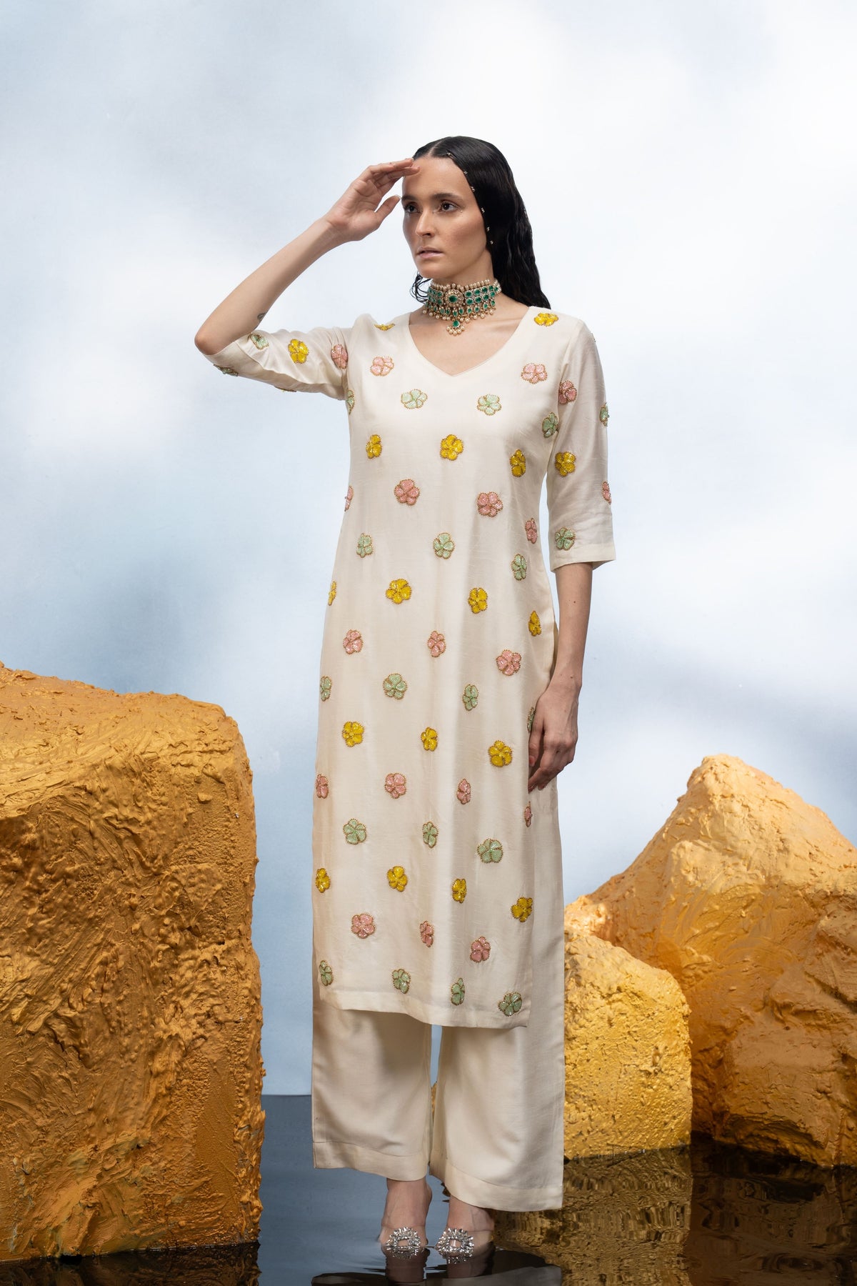 Ivory Floral Kurta Set