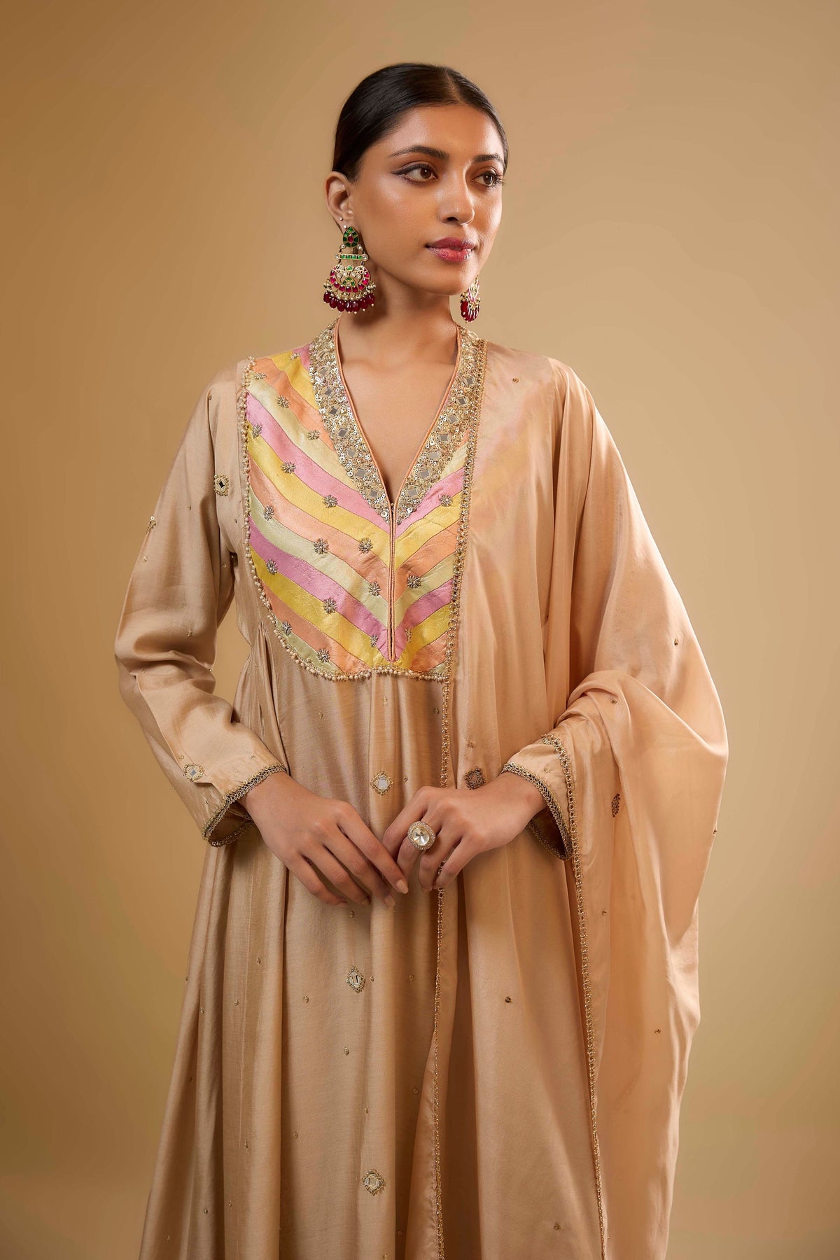 Ivory Stripe Yoke Kurta Set