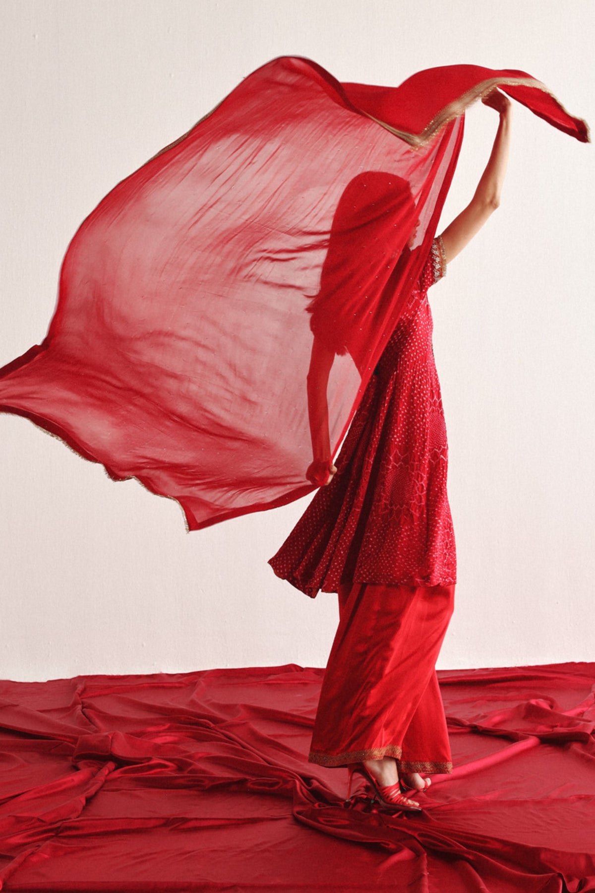 Red Mukaish Dupatta With Finishing