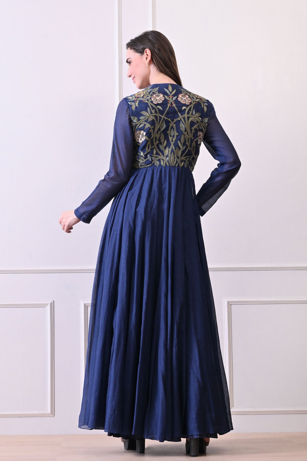 Blue Silk Embroidered Anarkali