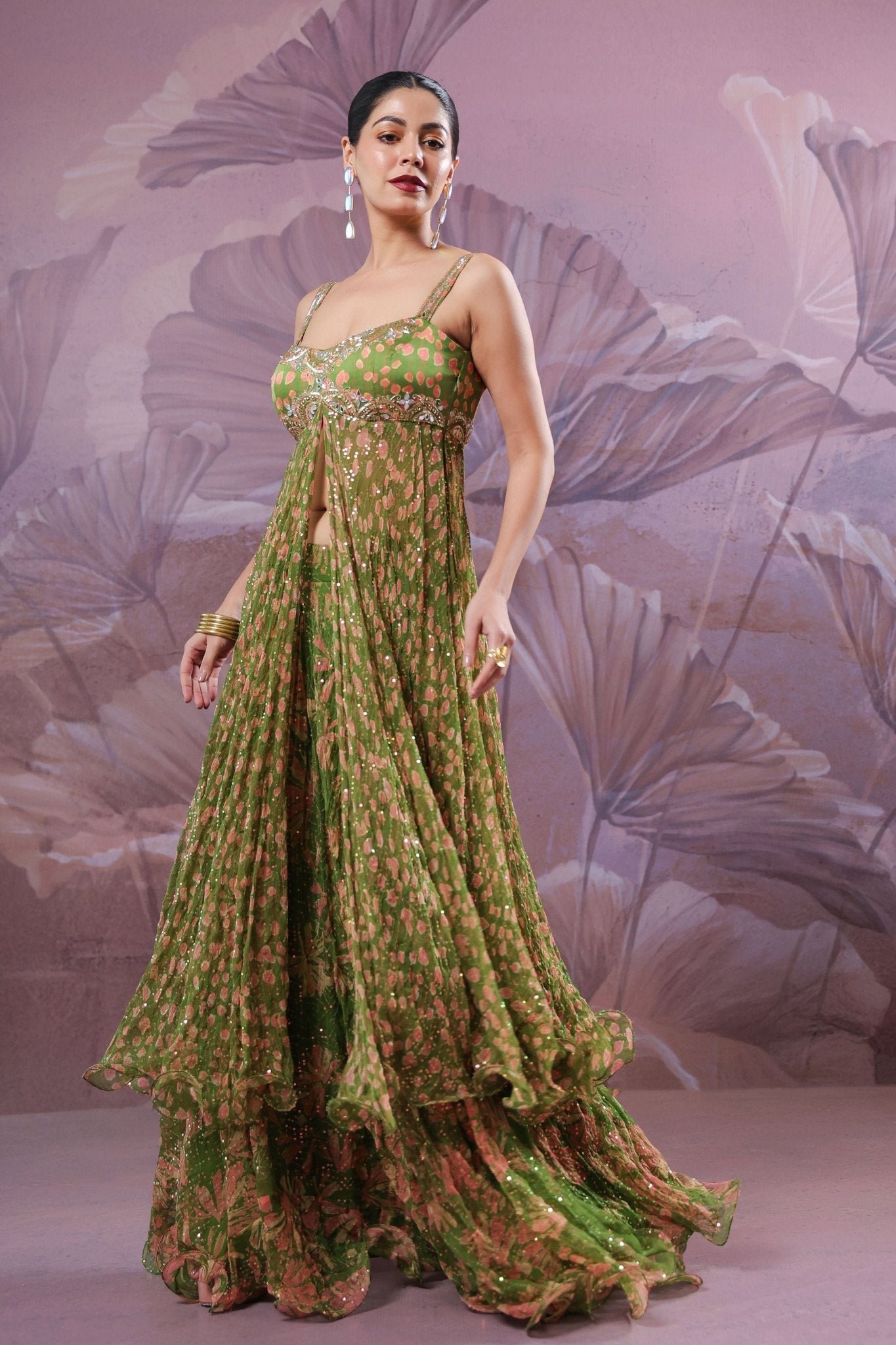 Calcutta Mehndi Tunic and Lehenga - Pallavi Jaipur - Elahe