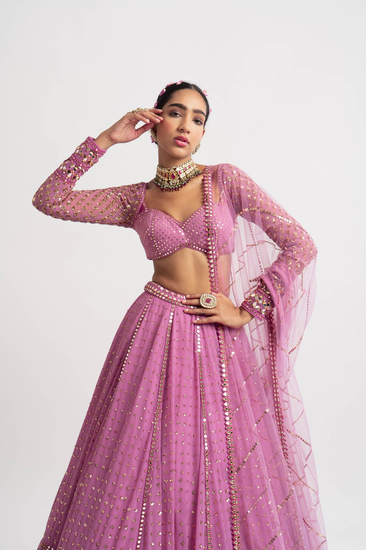 Dark blush single tier lehenga