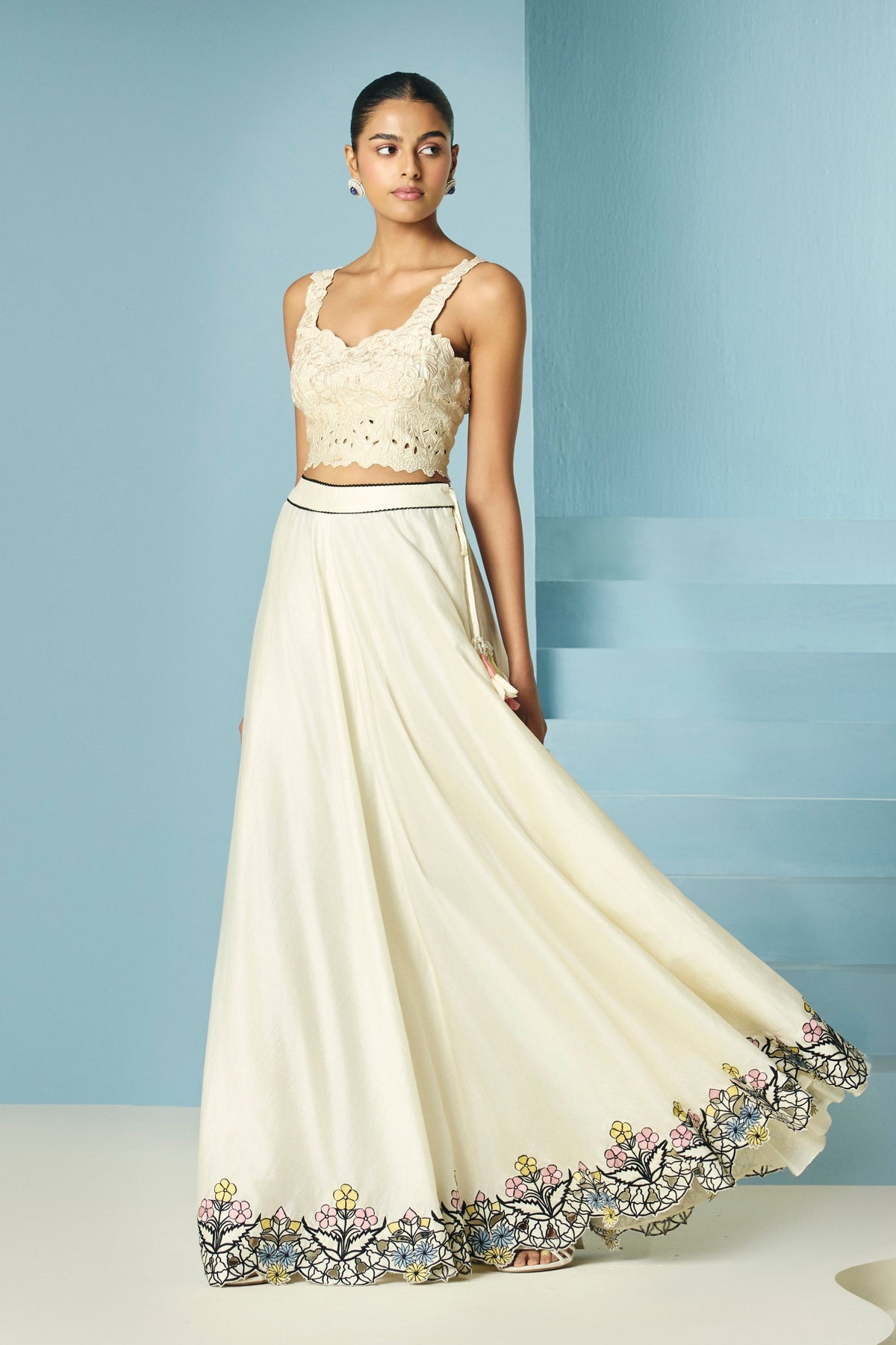 Ivory Contrast Cutwork Lehenga