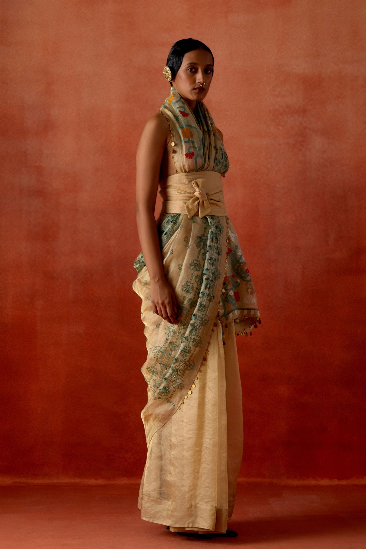 Gold Tissue Sari Set