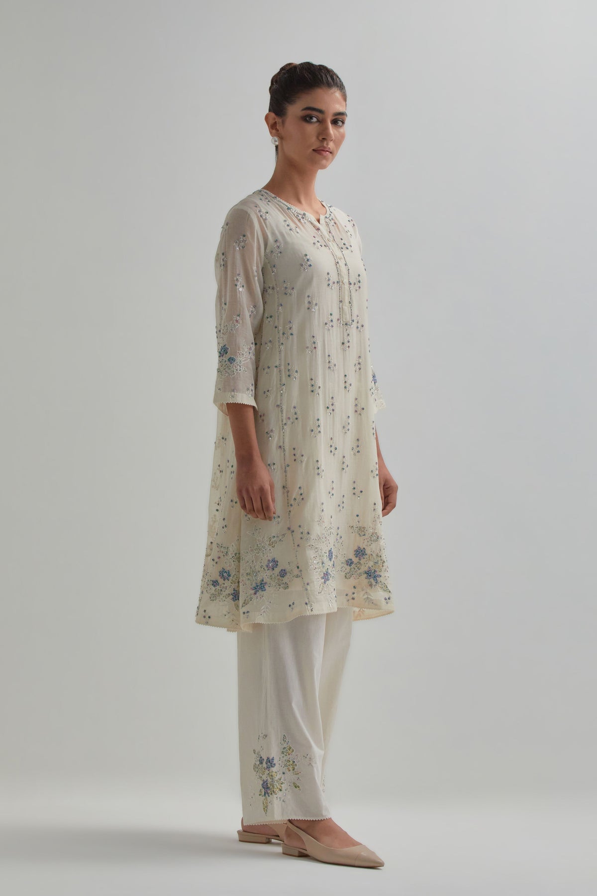 Blue Floral Short Kurta Set