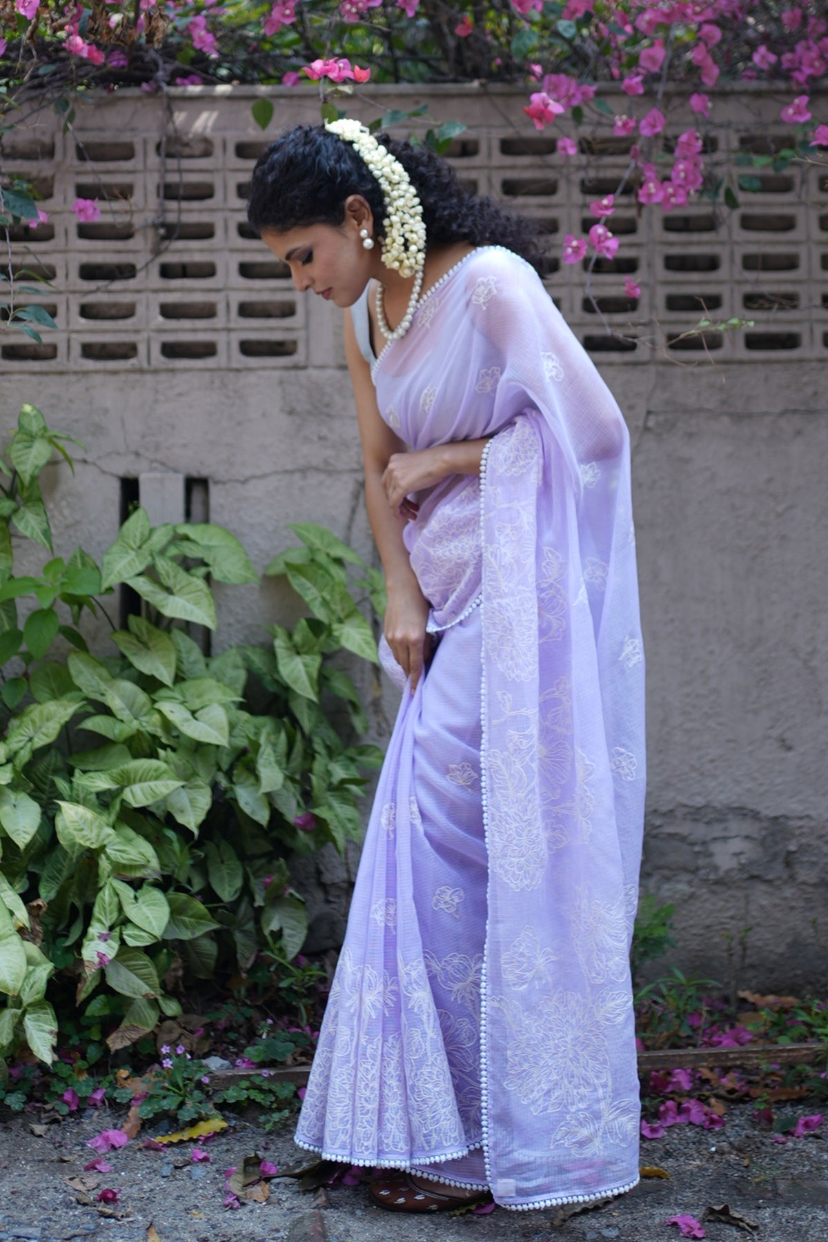 Nalini Intricate Lace Lilac Saree