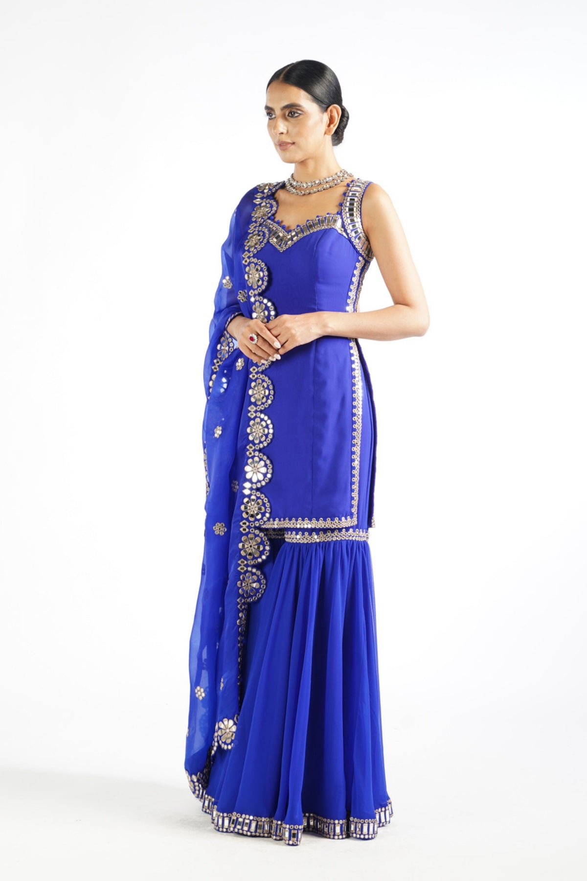 Royal Blue Georgette Sharara Set