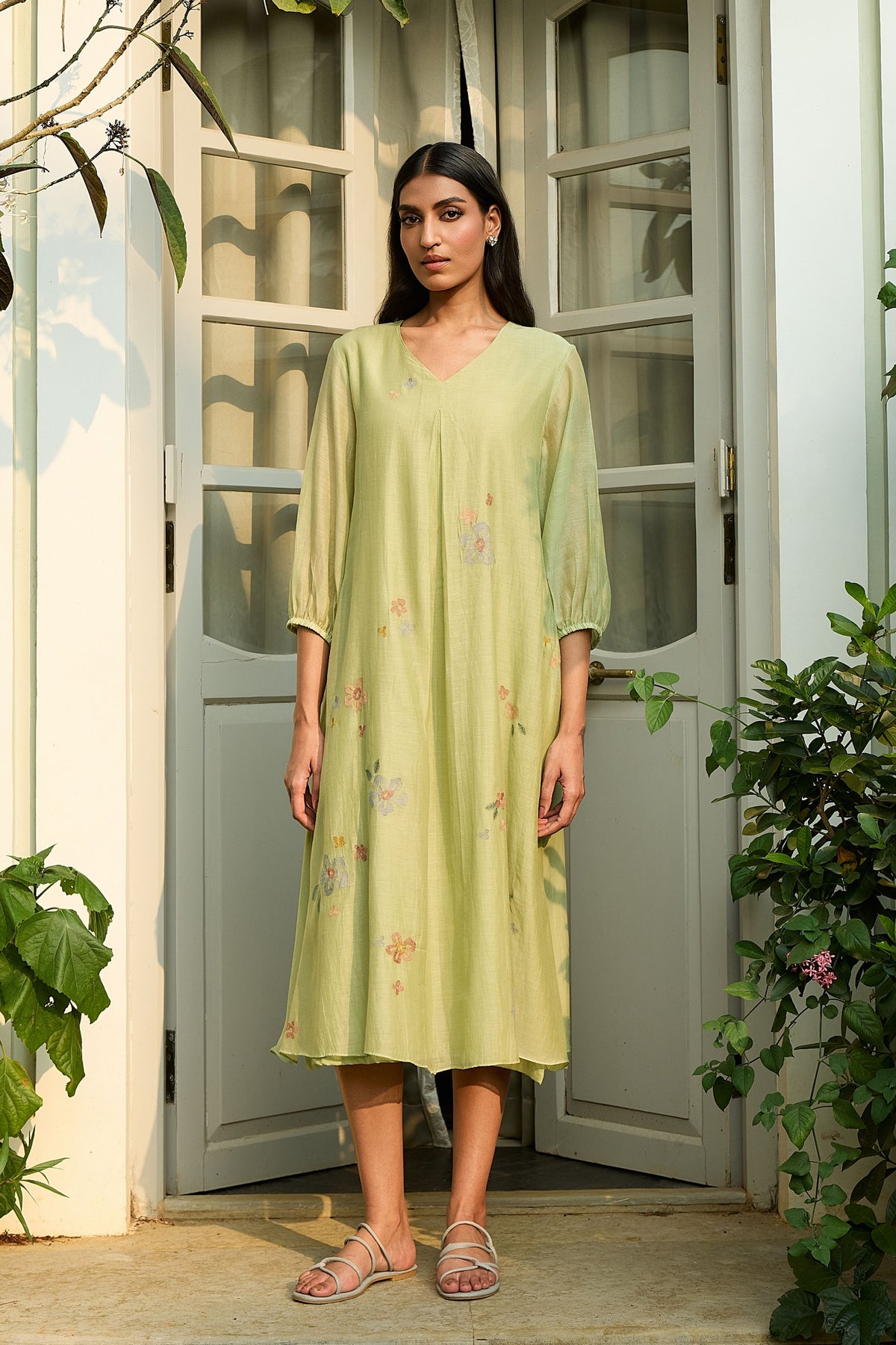 Lime Embroidered Floral Dress