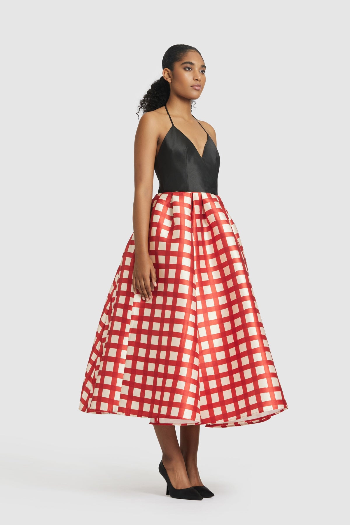 Red &amp; White Halter Midi Dress