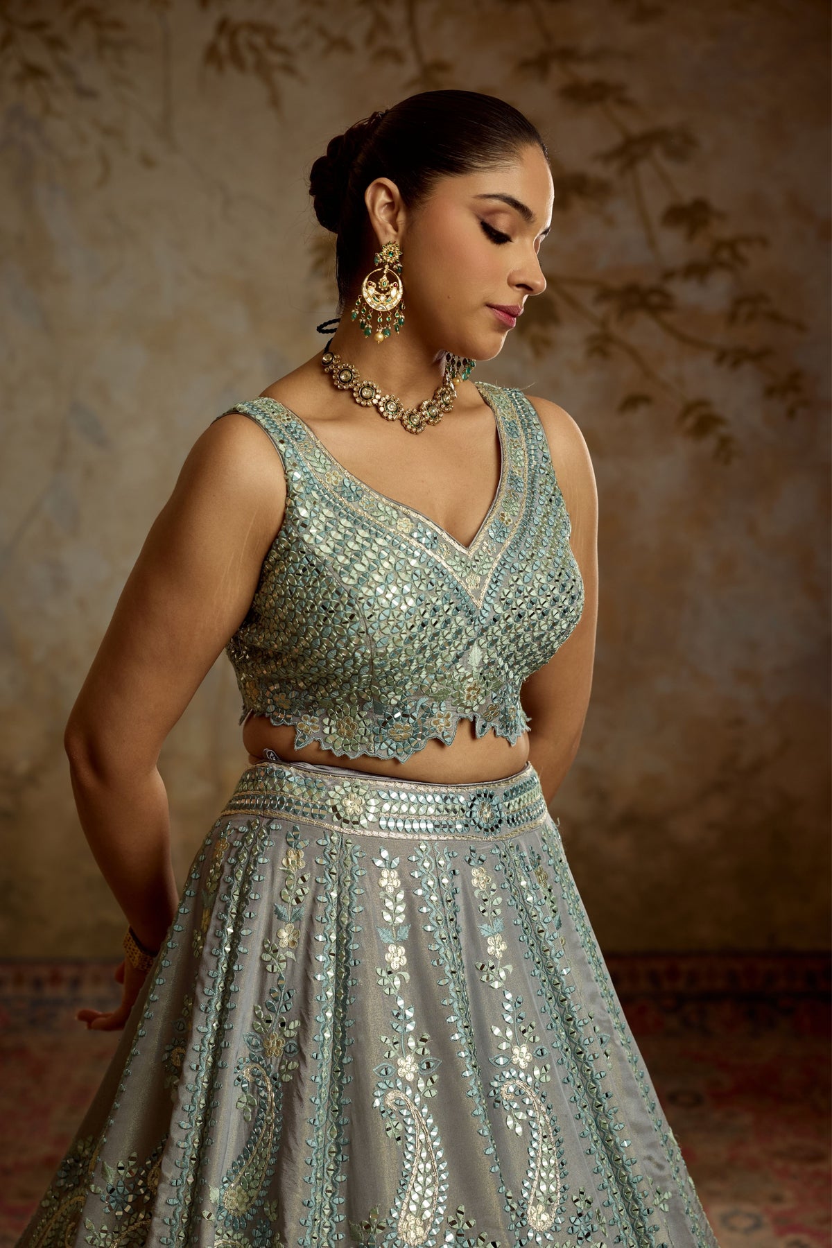 Grey Tissue Lehenga Set