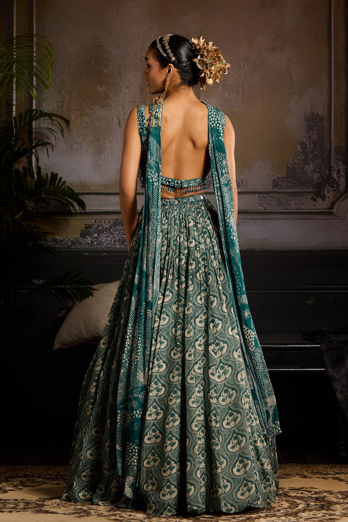 Printed Lehenga Set in Teal