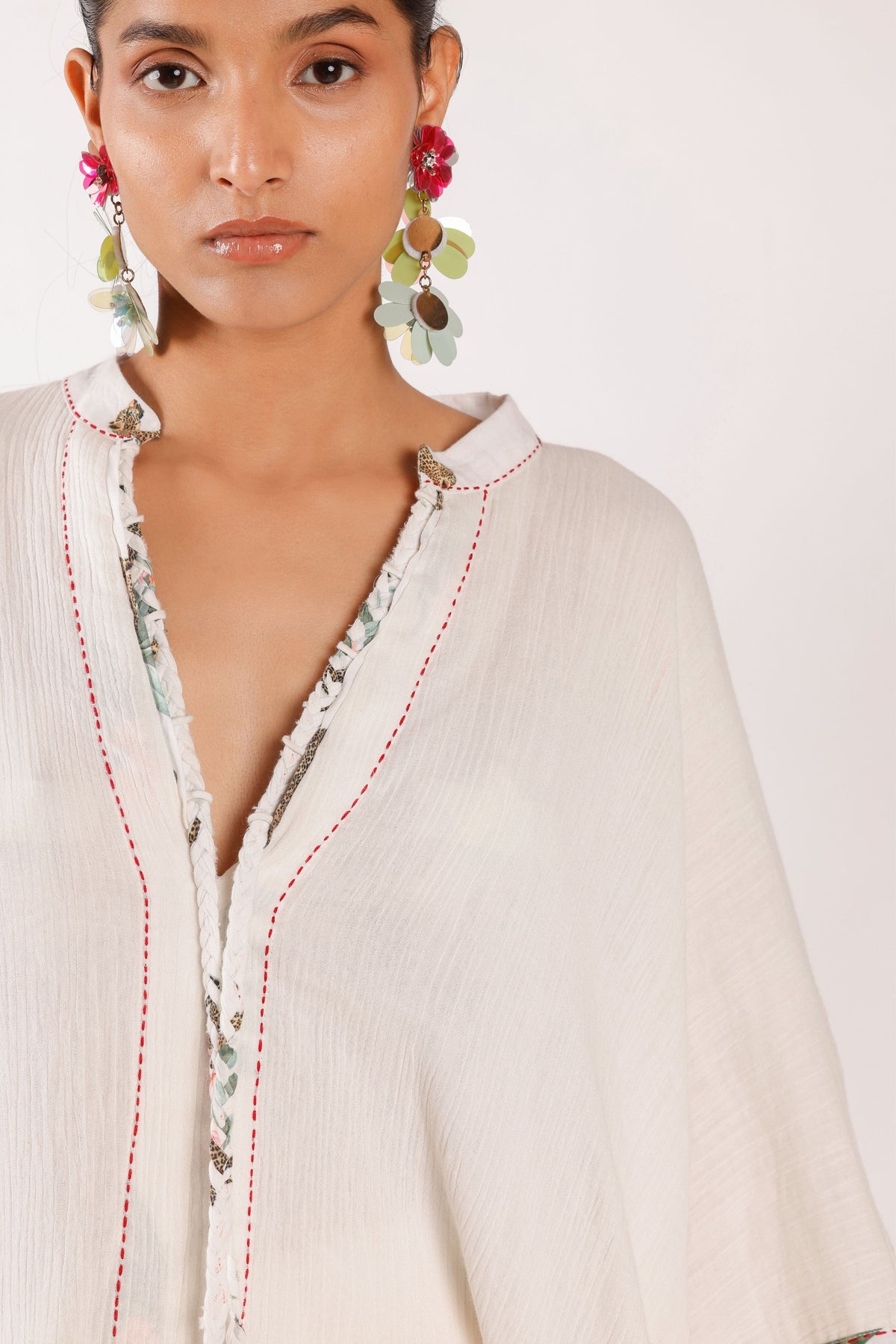 Ivory Cotton Crush Kaftan Set