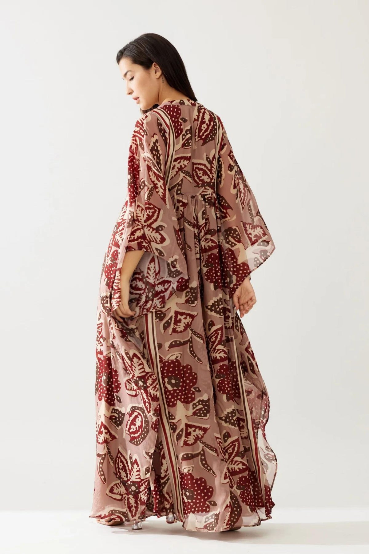 Red And Peach Floral Kaftan