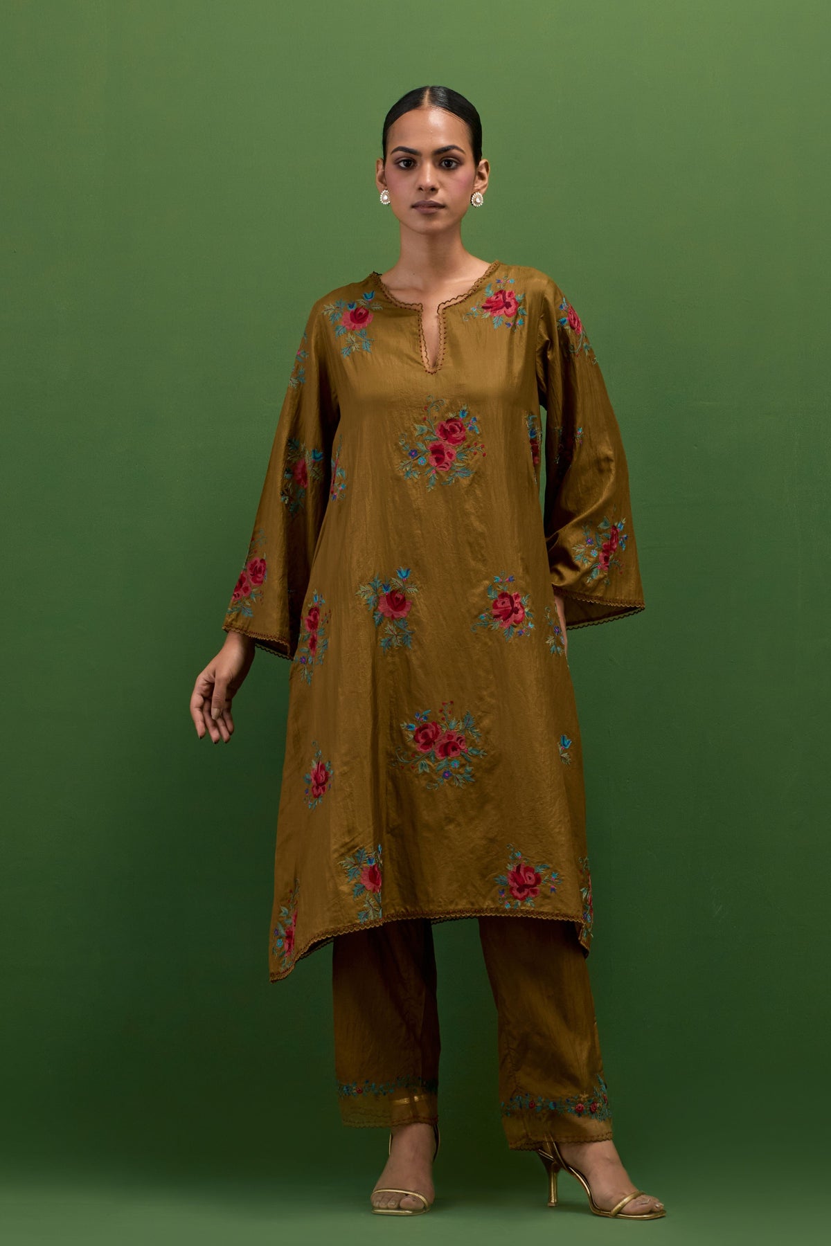 Golden Olive A-line Kurta Set