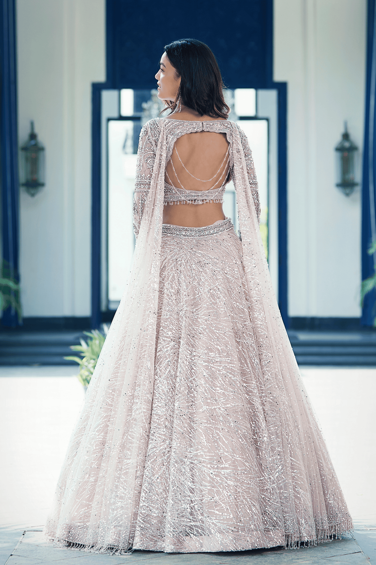 Ivory Embroidered Net Lehenga Set