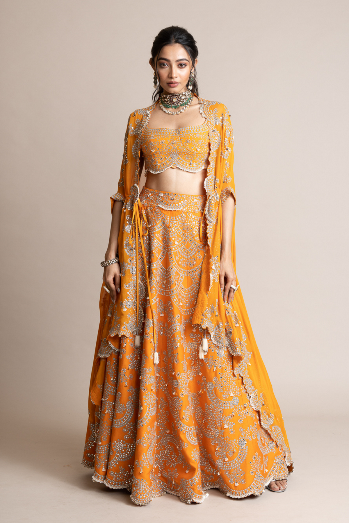 Embroidered Lehenga Set in Orange