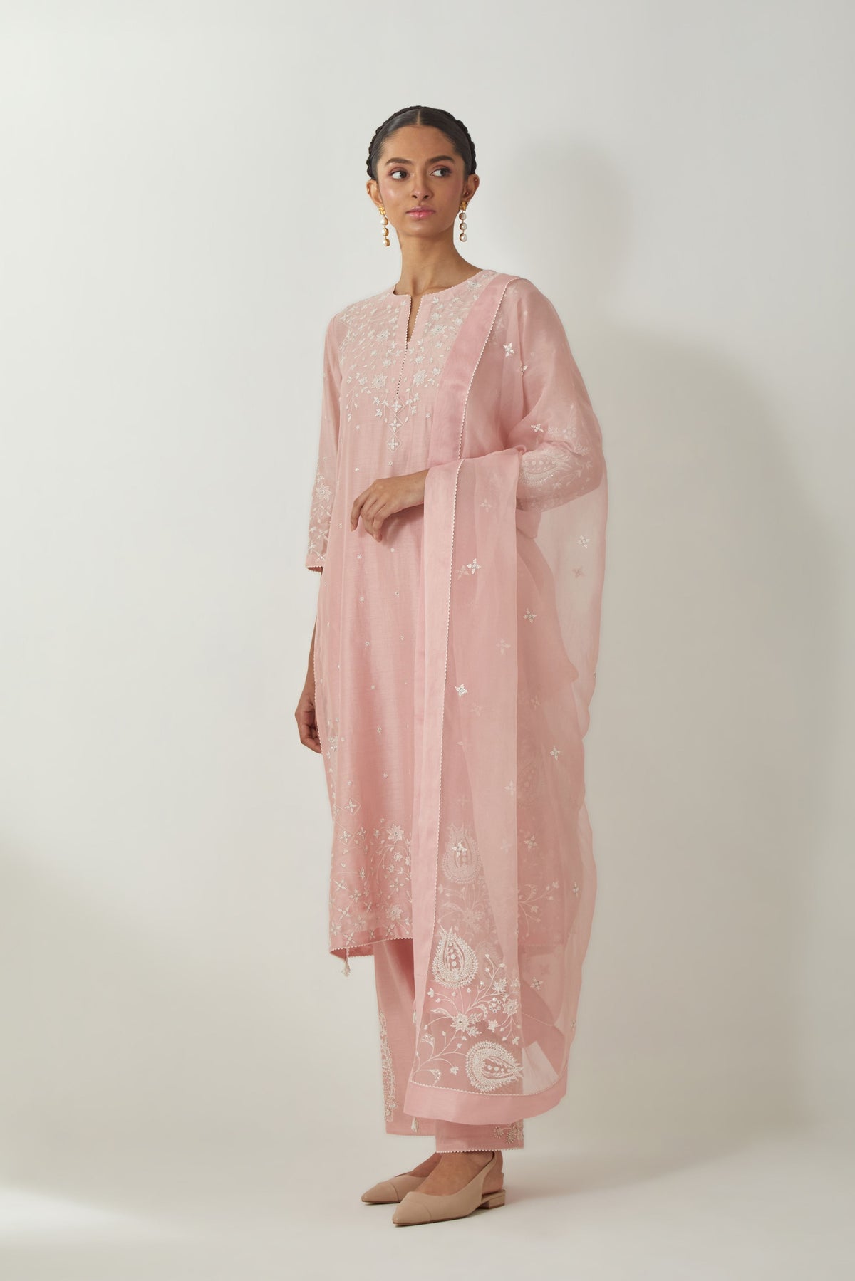 Pink Silk Organza Dupatta