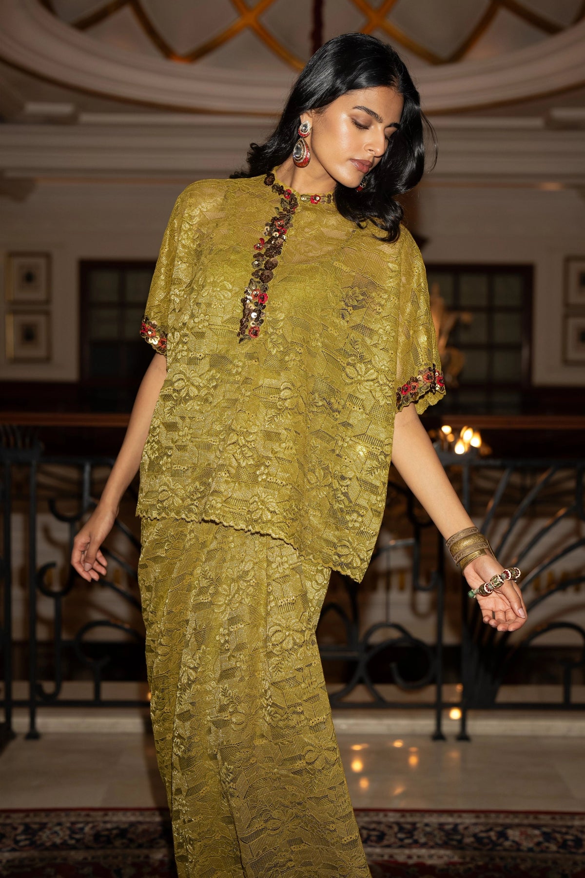 Embroidered Boxy Lace Top