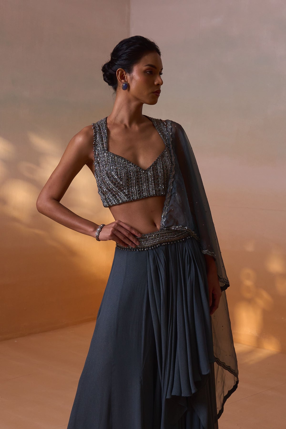 Grey Shimmer Draped Saree