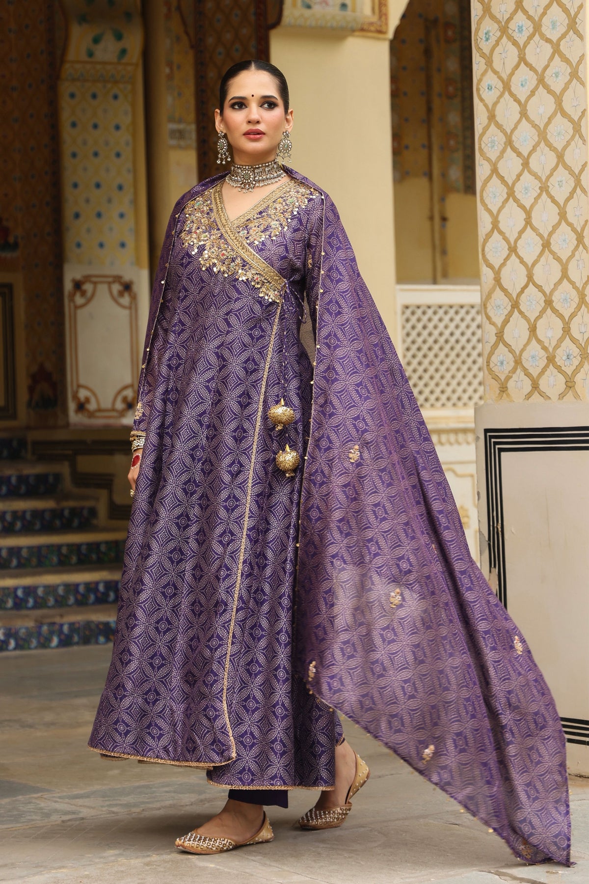 Purple Ahista Printed KalidarSet
