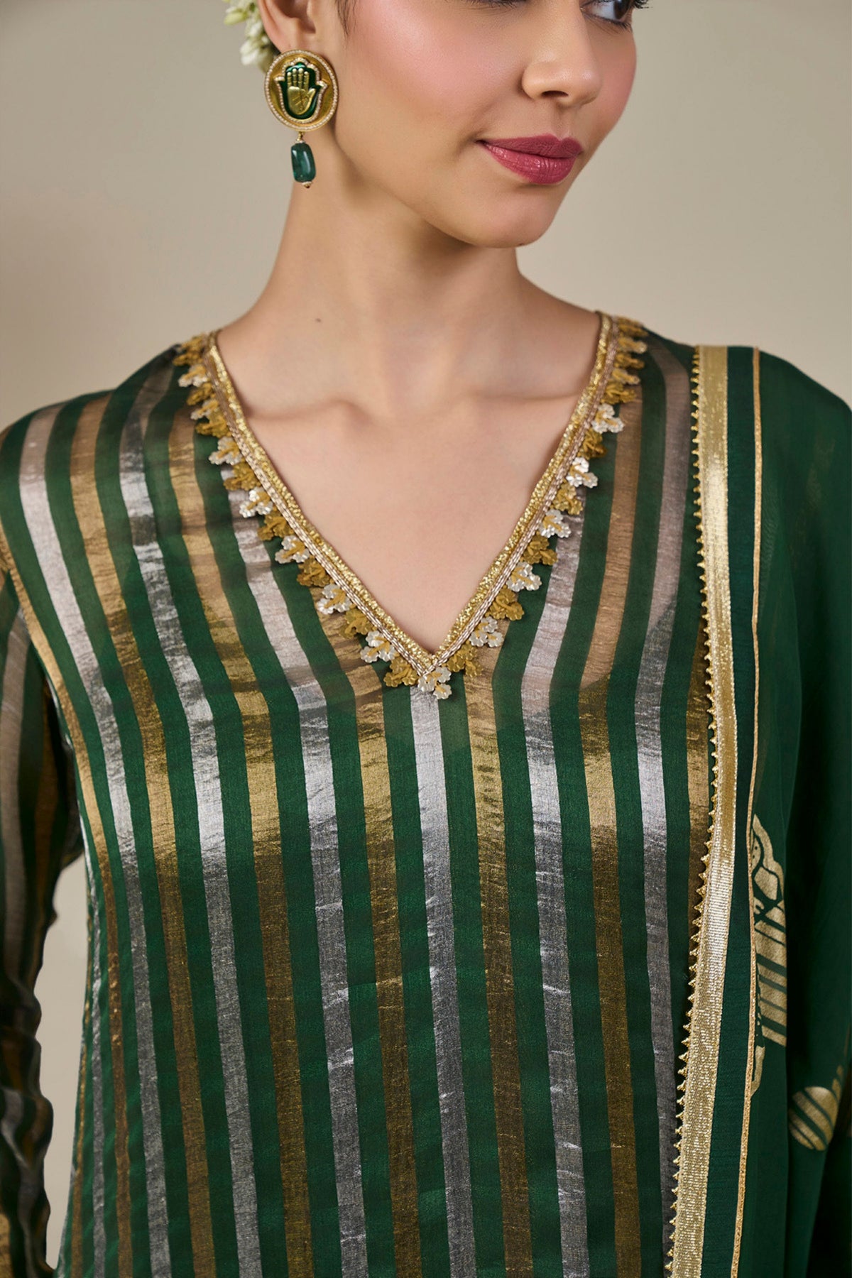 Green Kera Palm kurta Set