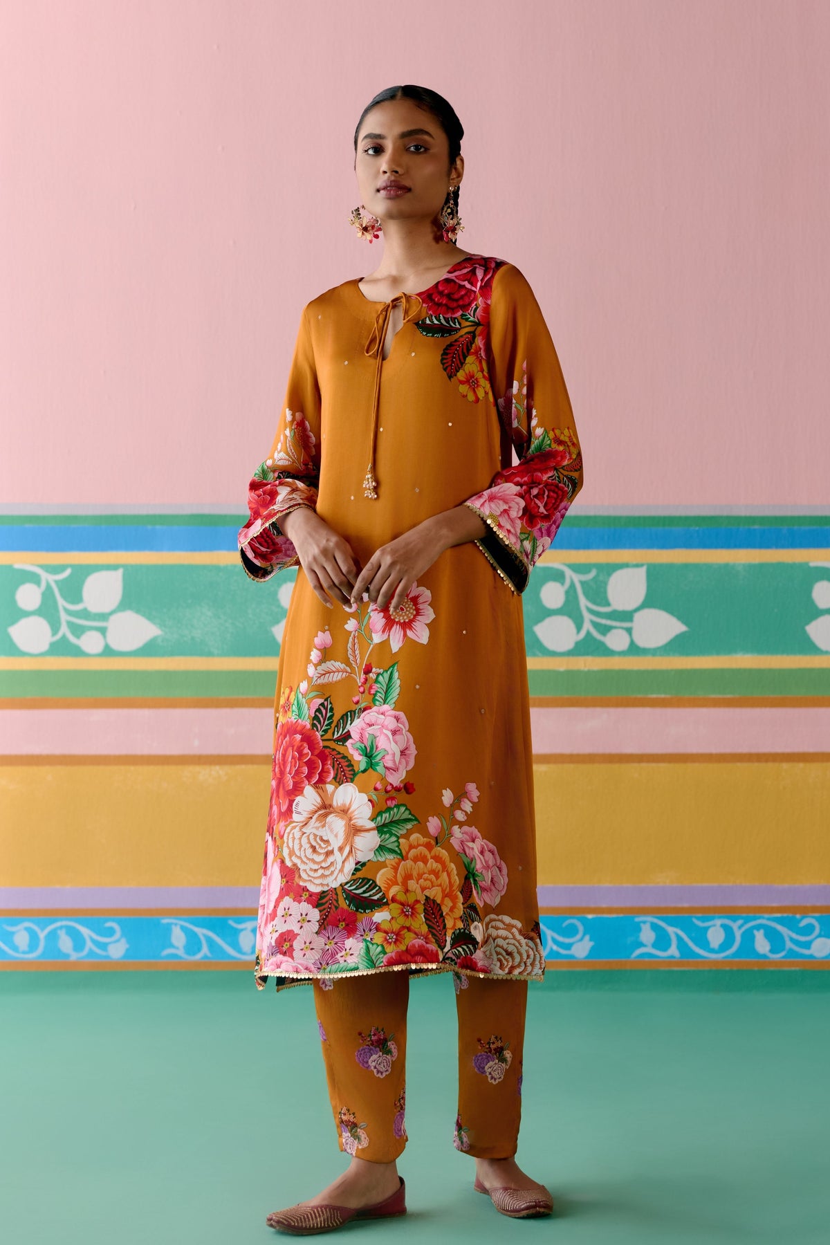 Mustard Floral Kurta Set