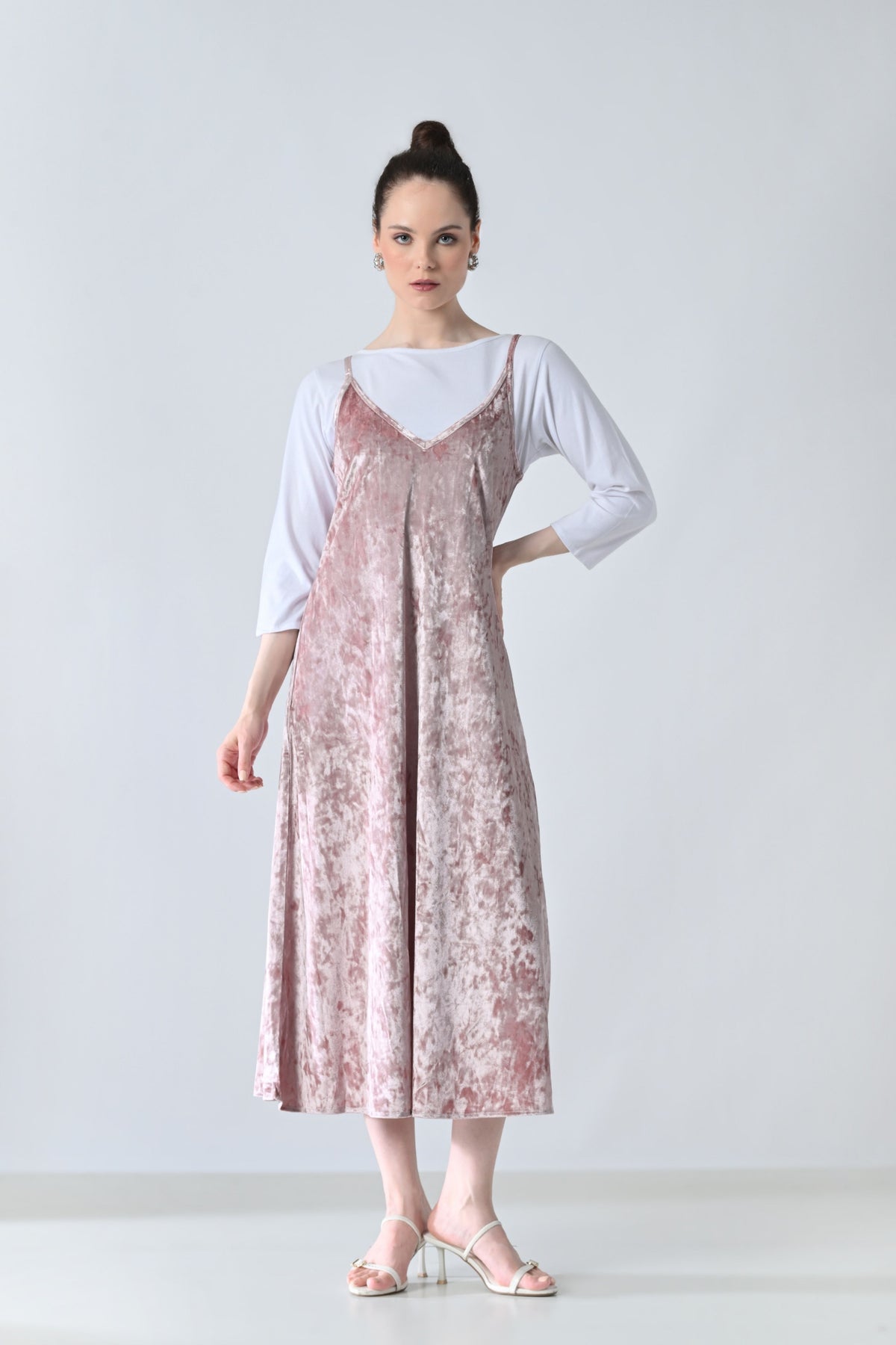 Blush Pink Velvet  Strapy Dress