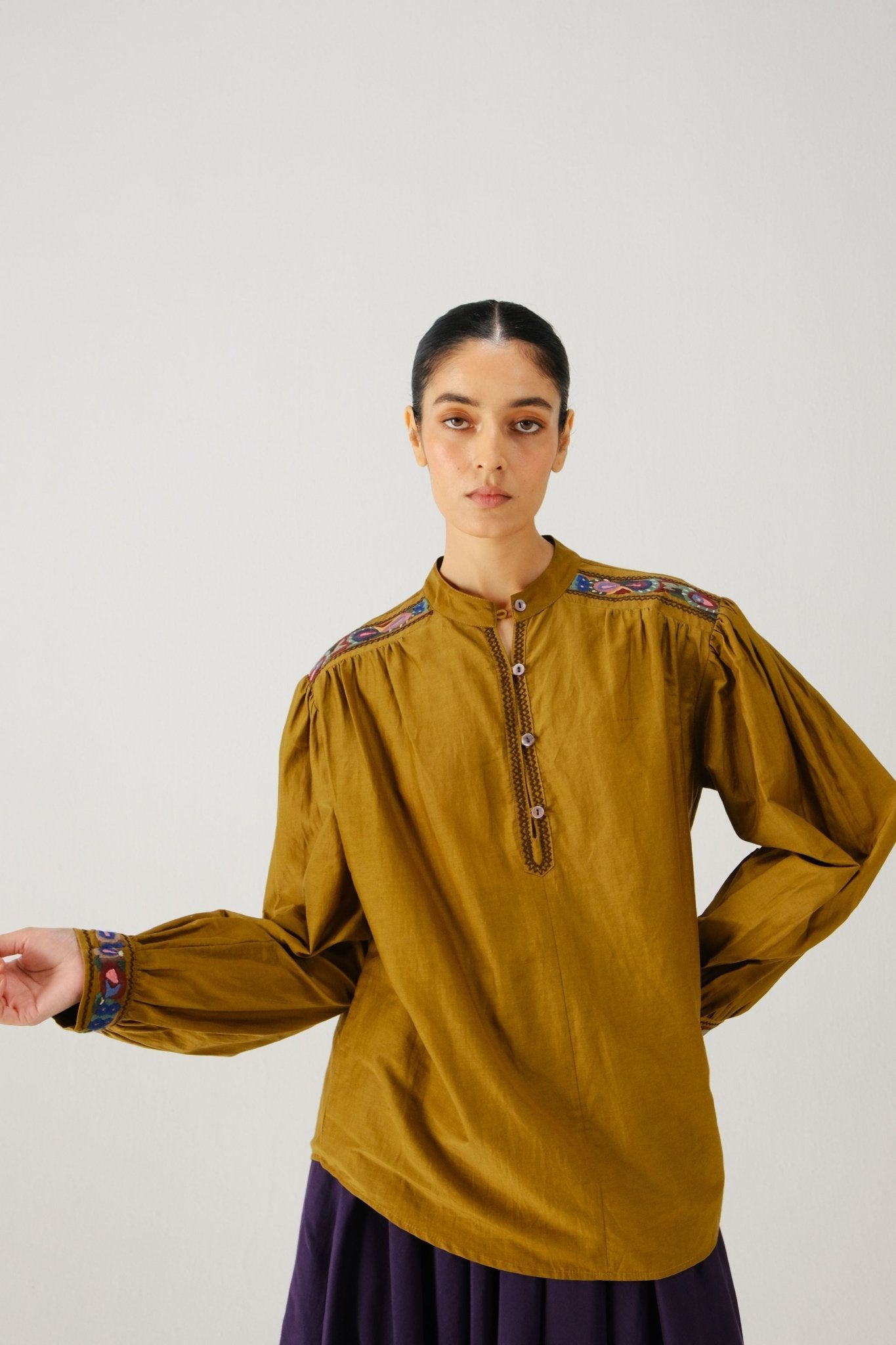 Olive Peasant Top - Cord - Elahe