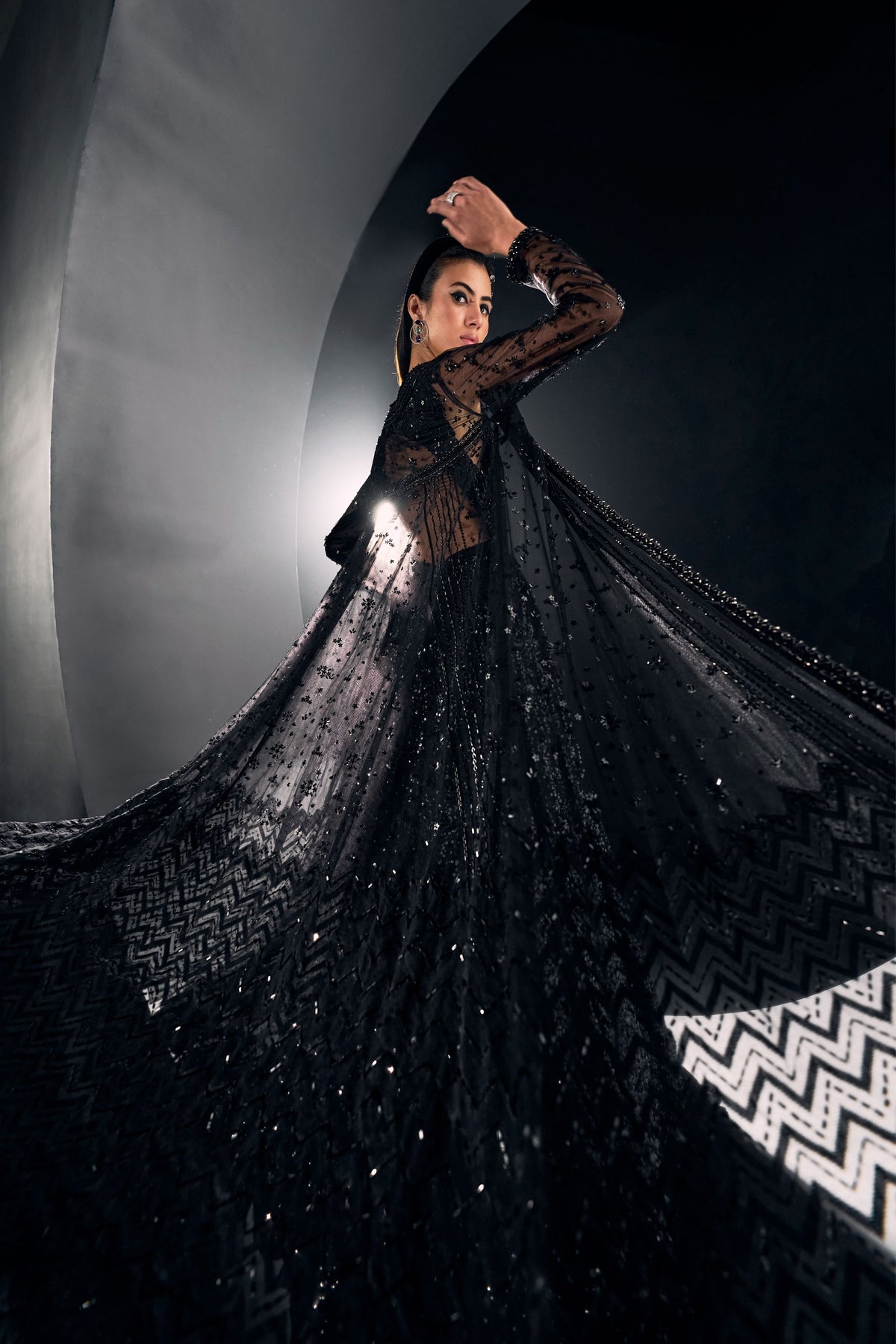 Black Sequins Stripe Lehenga