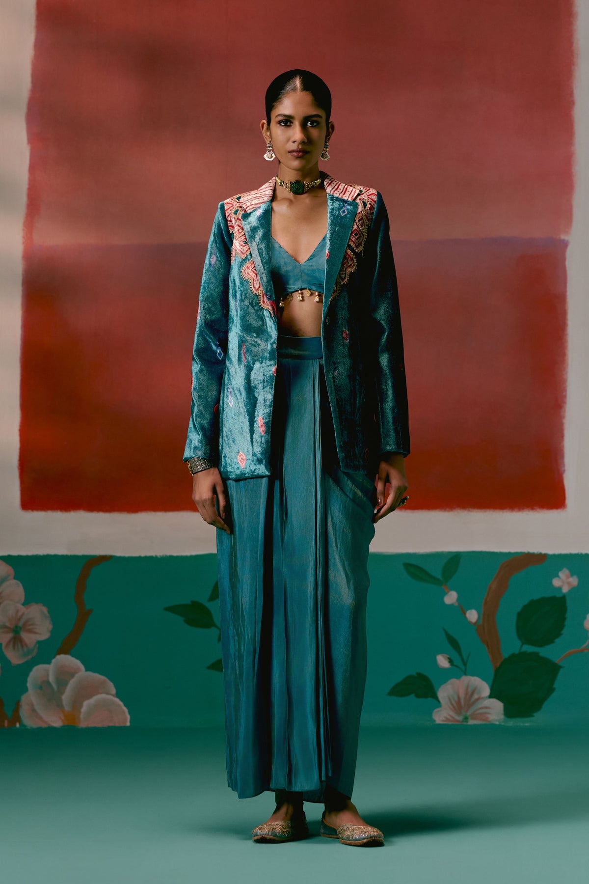 Teal Aztec Blazer Dhoti Set