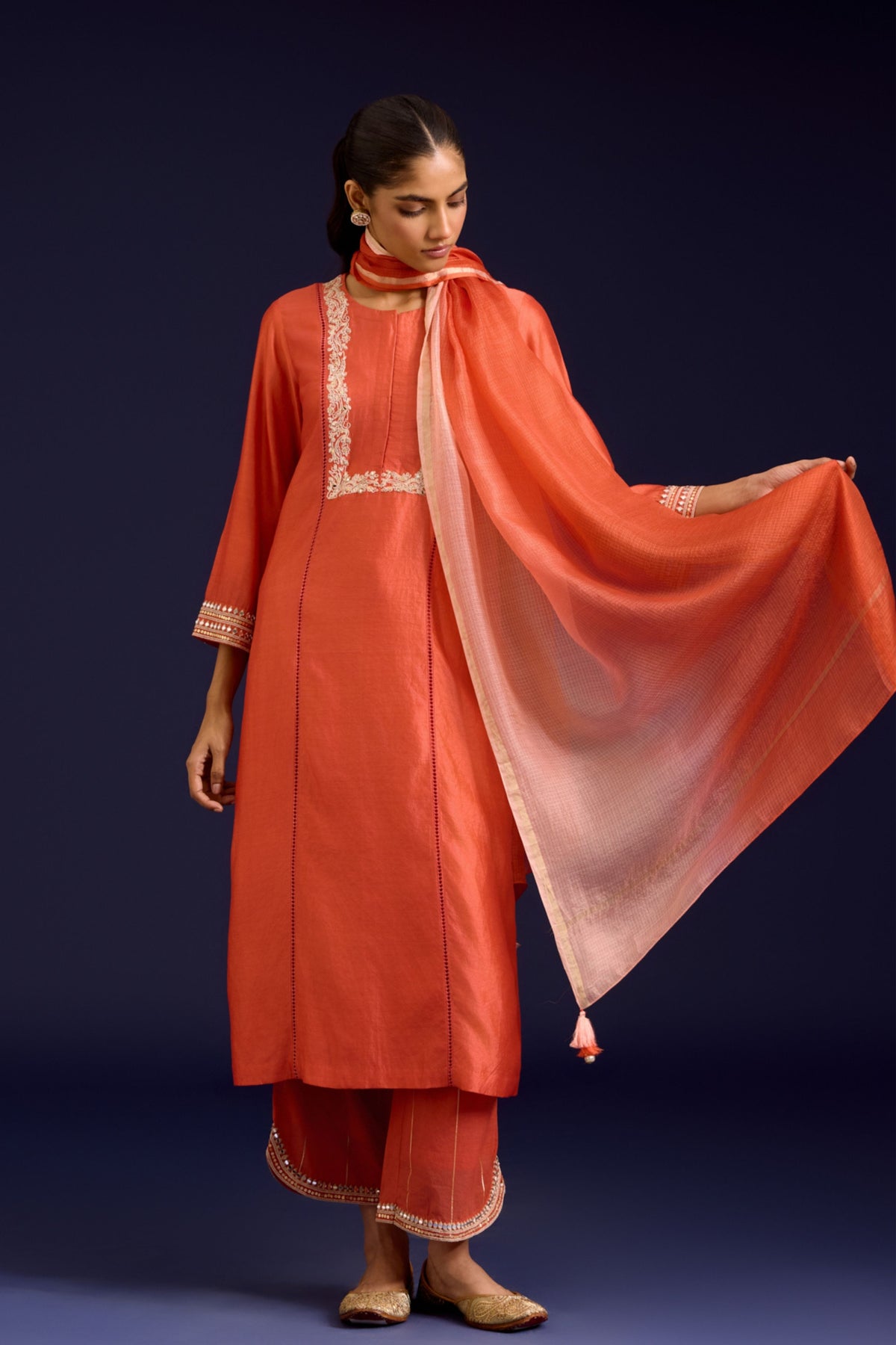 Orange Chinniya Kurta Set