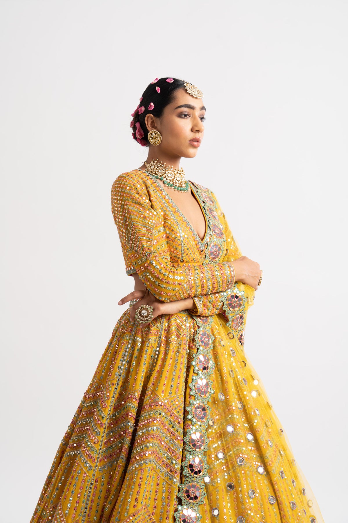 Yellow heavy lehenga