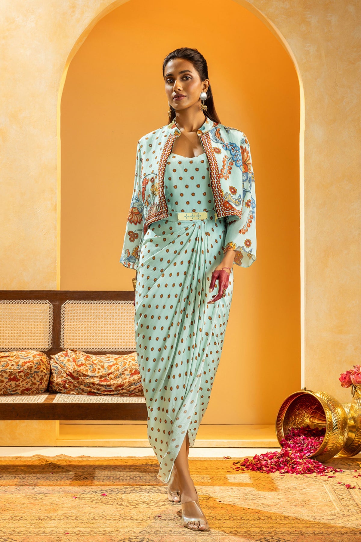 Blue Printed Statement Jacket Set
