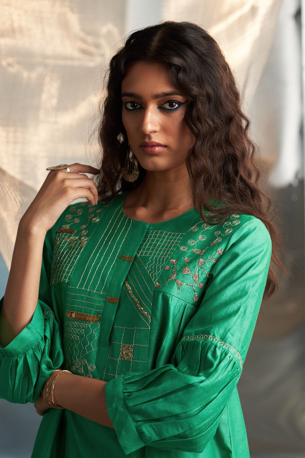 Green Kurta With Heavy Booti Set
