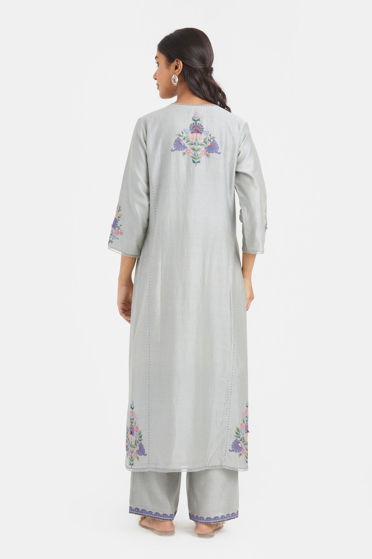 Bluish Grey Pintucks Kurta Set