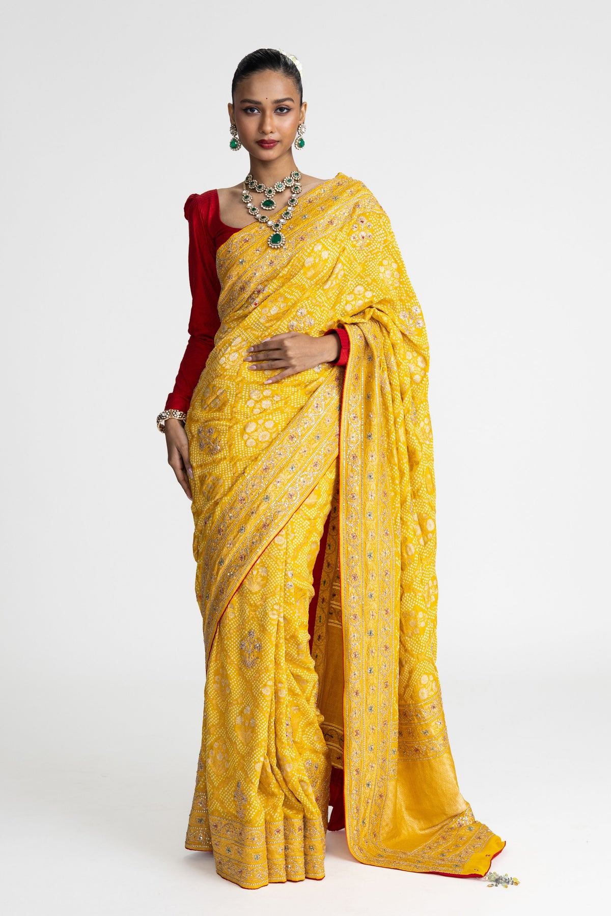 Yellow Banarasi Bandhani Saree