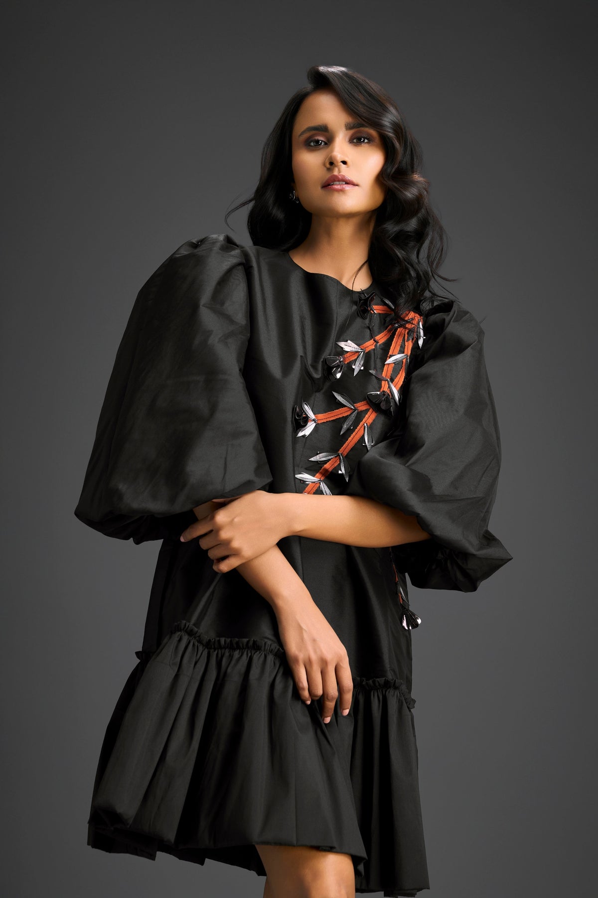 Black Floral Embroidery Dress