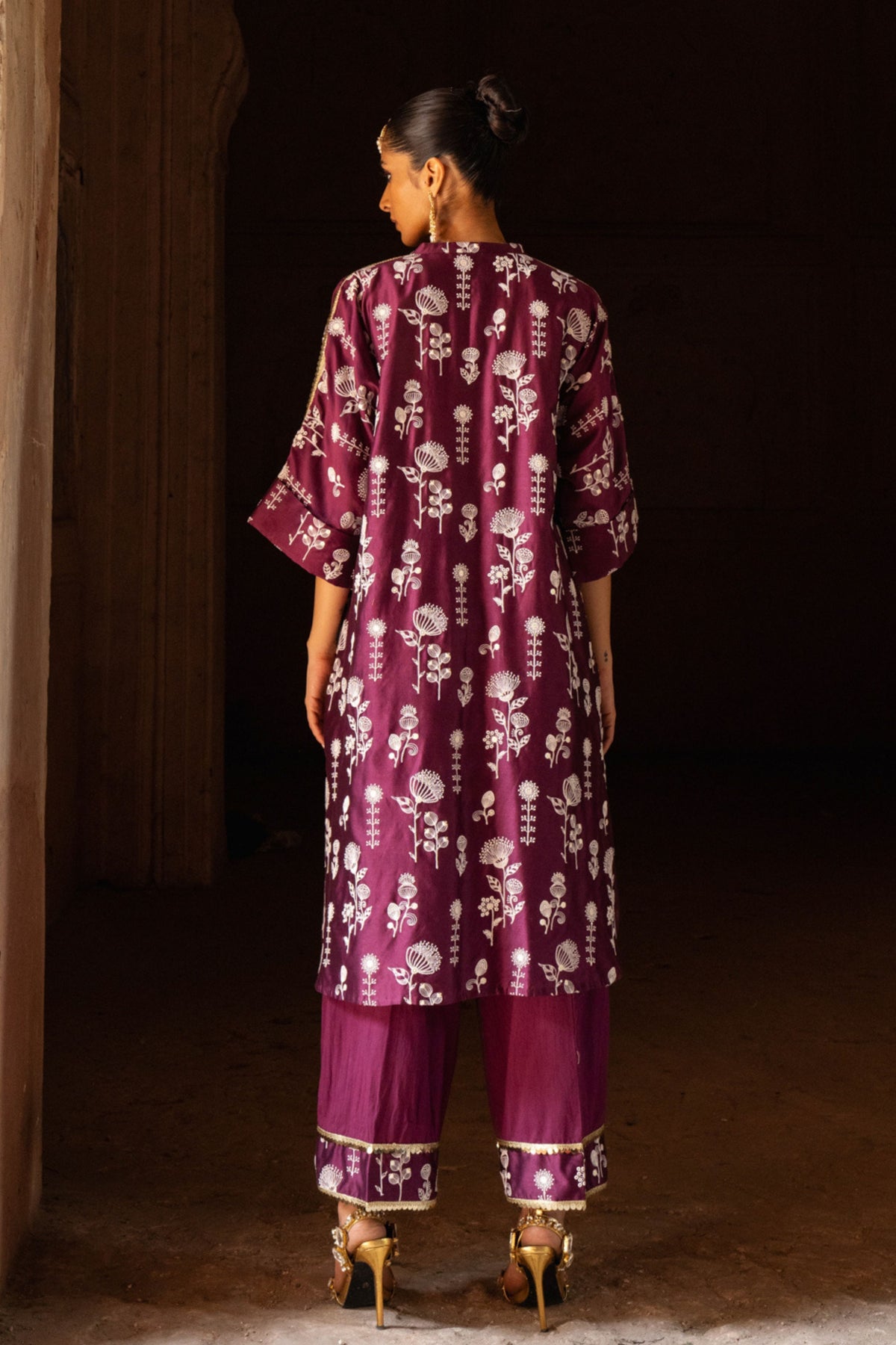 Wine Sunflower Kurta Set