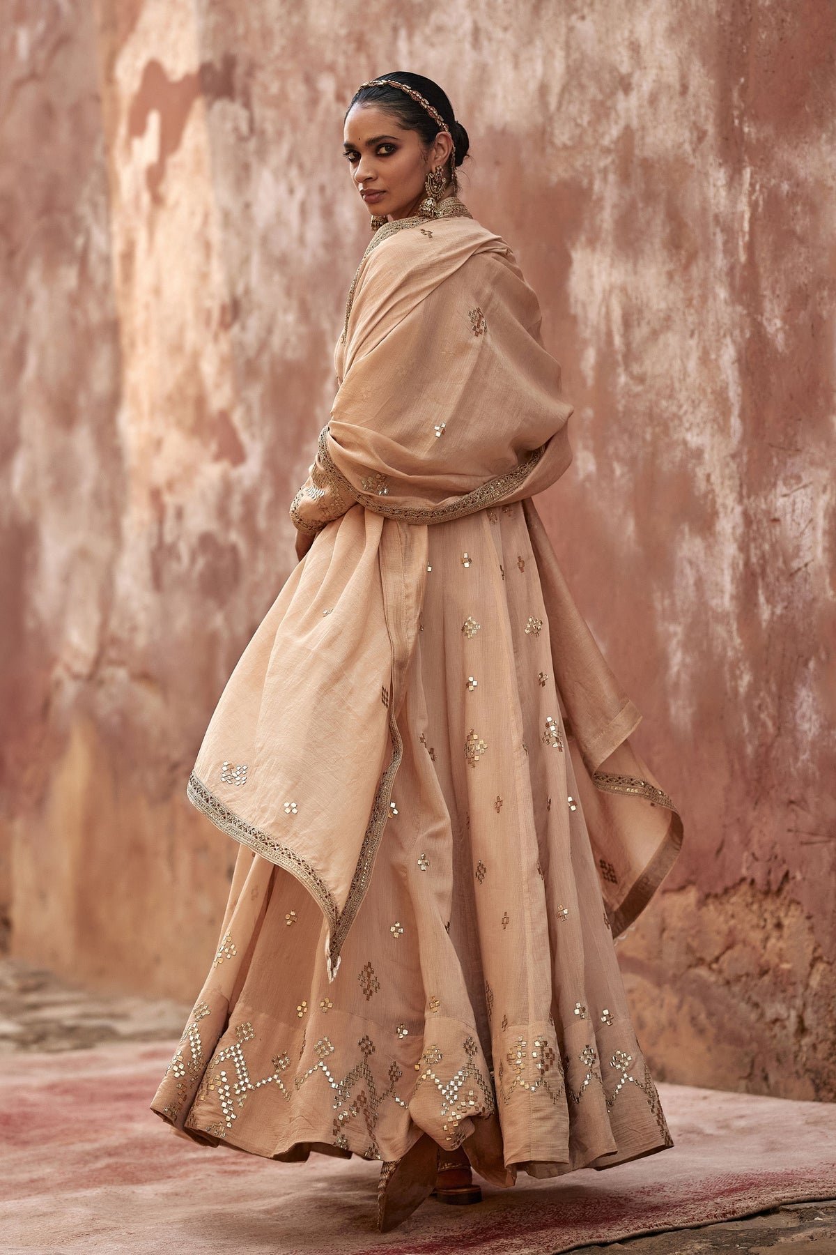 Chanderi Gota Anarkali Set