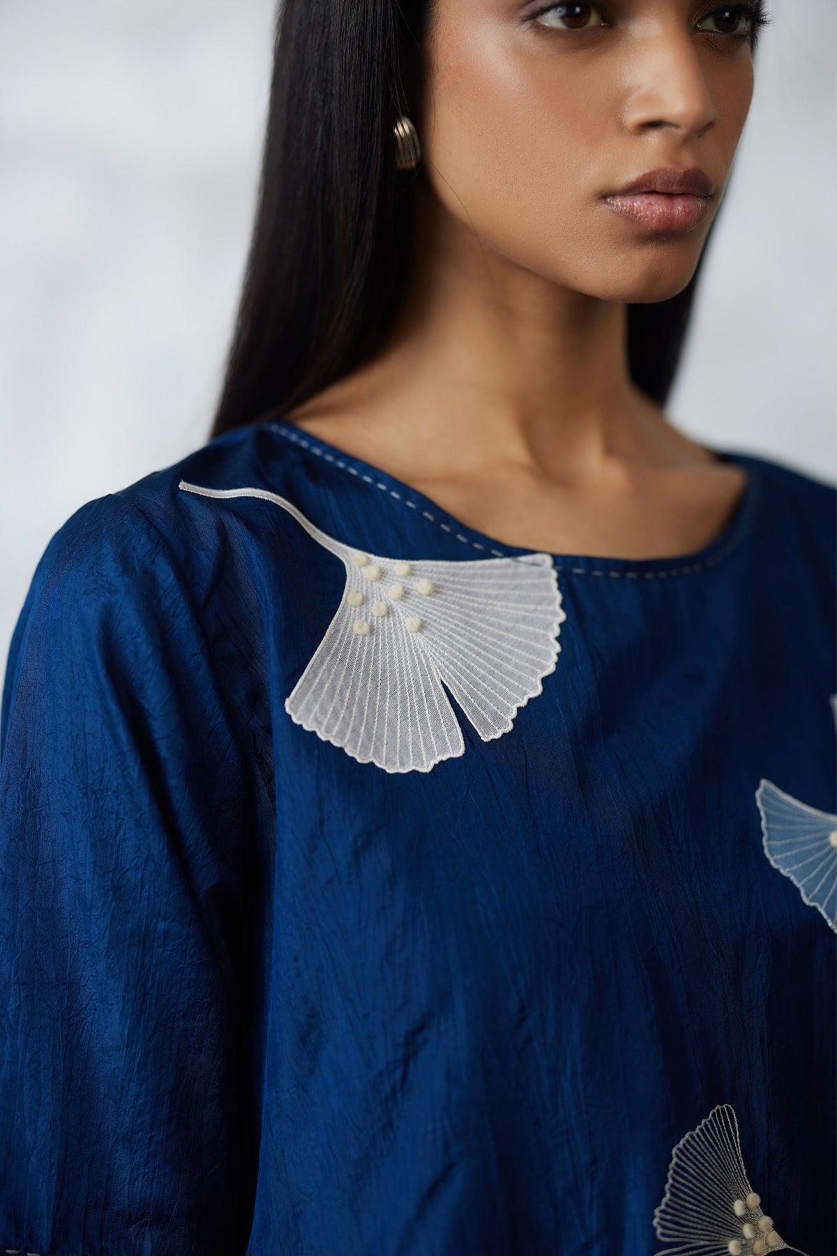 Indigo Ginkgo Silk Kurta