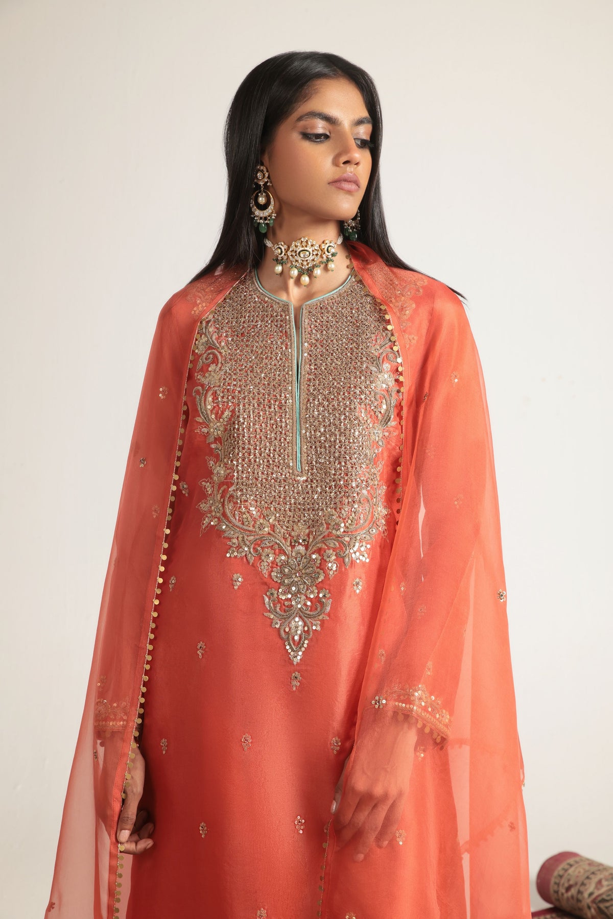 Zar-Rang Orange Long Kurta Set