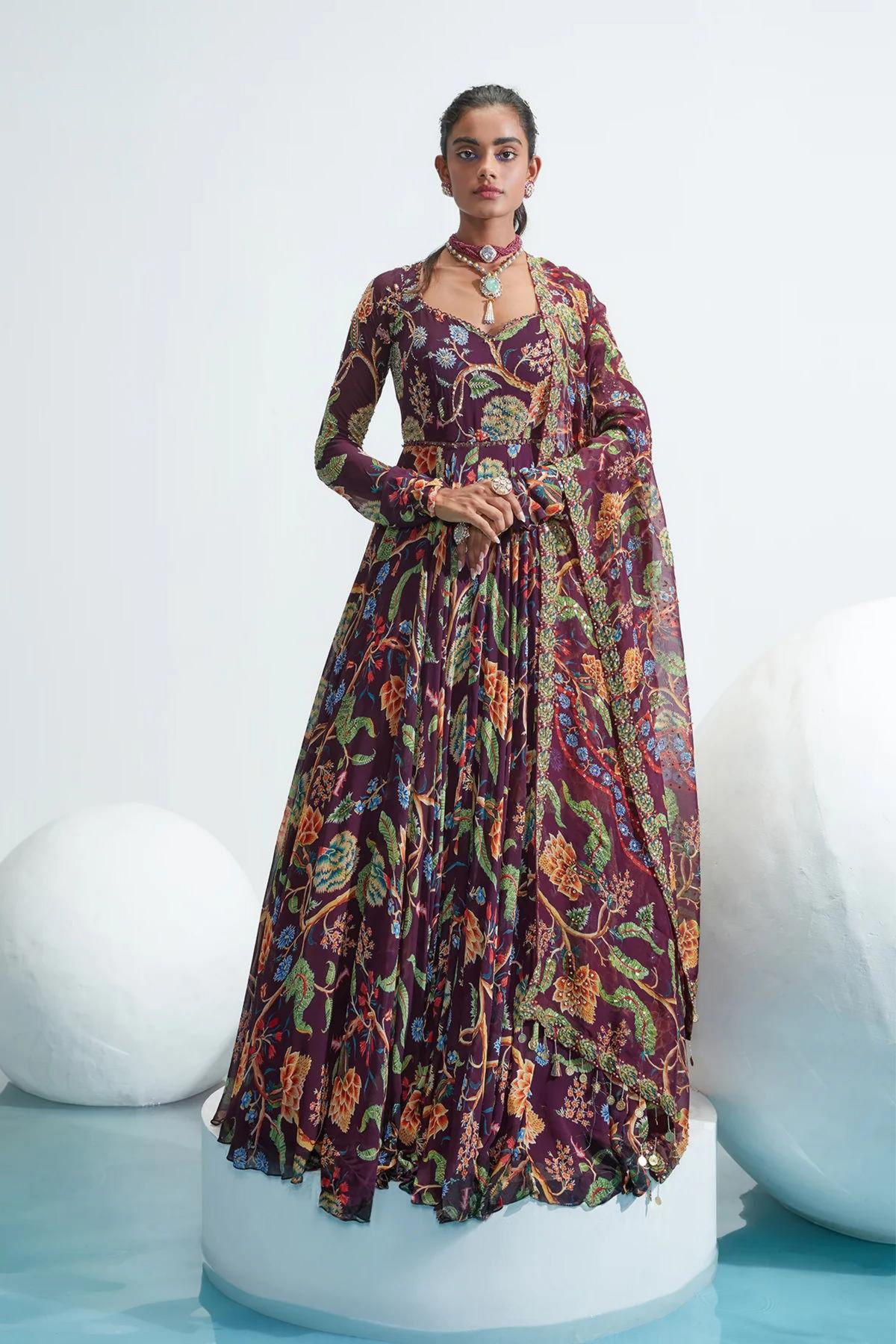 Marwa Purple Embroidered Anarkali Set