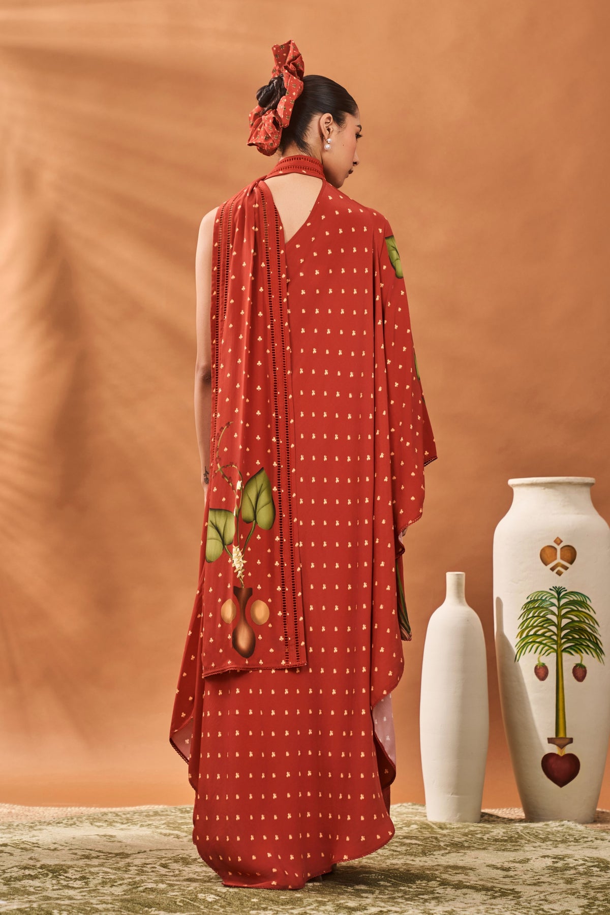 Red One Shoulder Tunic Set